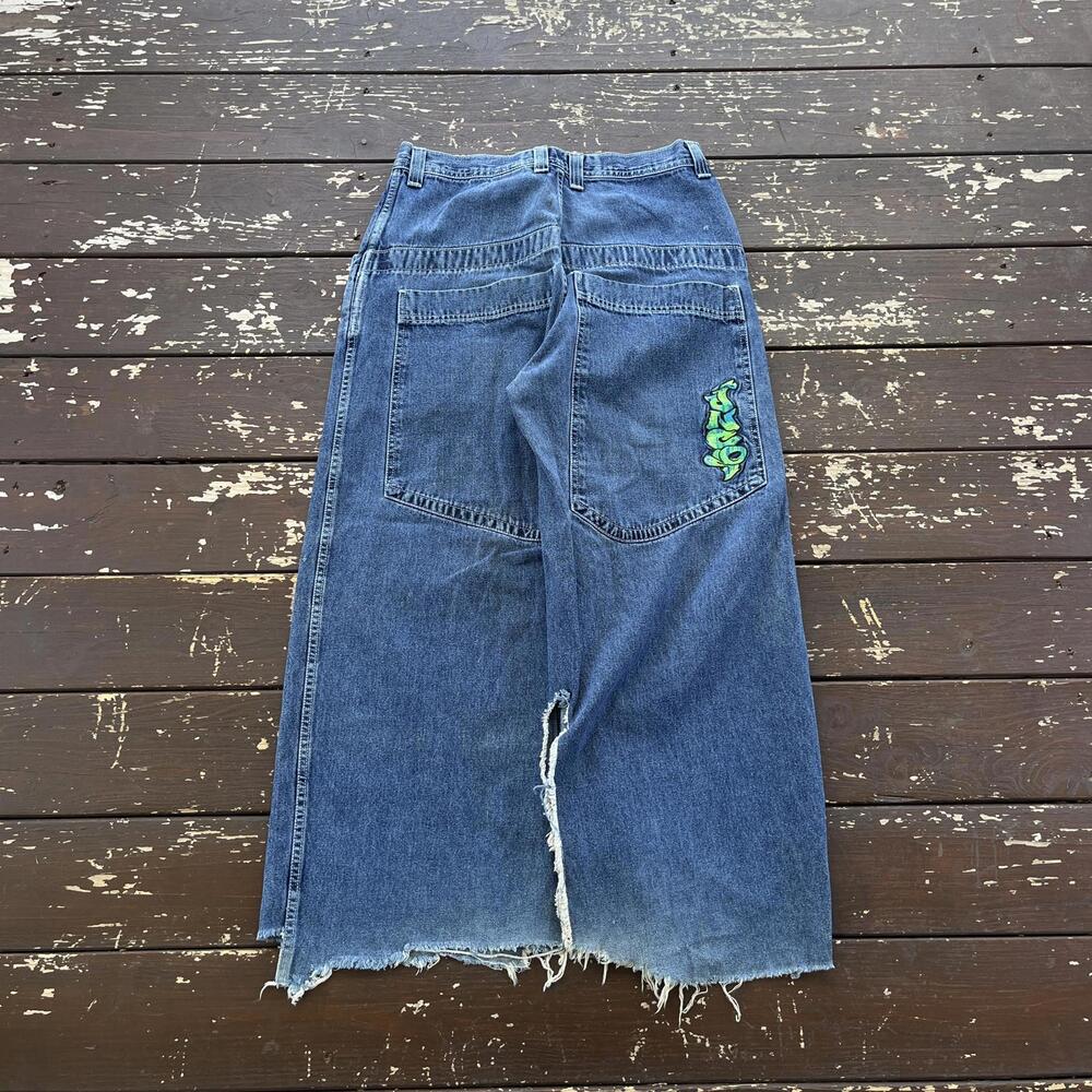 (32x28) Vintage 90s Y2K JNCO Jeans Scroll Embroidered Faded Distressed - Picture 1 of 8